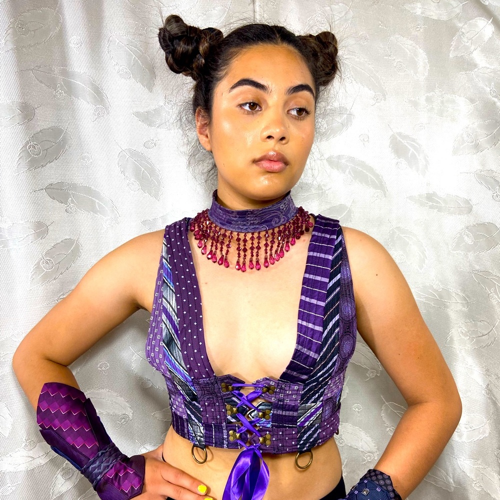 Upcycle’d silk men’s tie sexy choker with Bead trim.